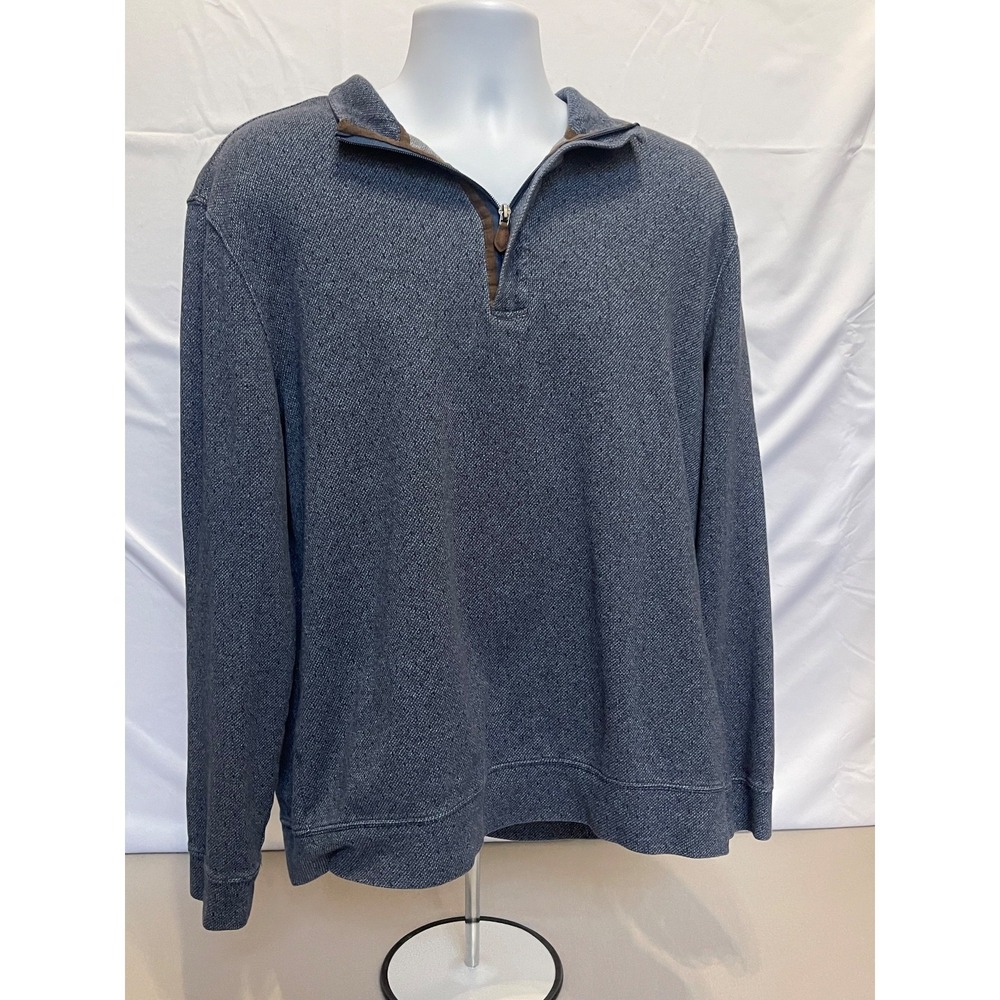 JoSA Bank Reserve Men's 1/4 Zip Rullover Sweater Blue Elbow Patches Knit Size L